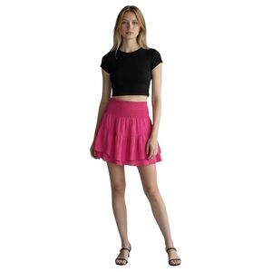 REVOLVE x Krisa Smocked Mini Ruffle Pink Mini Skirt XS 000SMP NEW